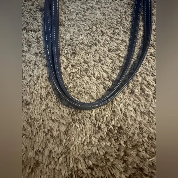 Sam Edelman Harper Monogram Medium Shopper Tote bag in navy blue coated canvas. - Picture 6 of 6